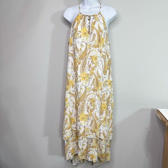 Mlle Gabrielle Dress Womens Extra Large Yellow Sleeveless Paisley Pattern Maxi - Picture 1 of 10